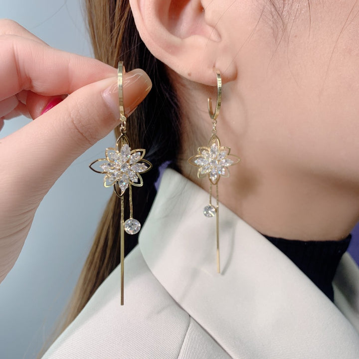 Flower Tassel Long Drop Earrings