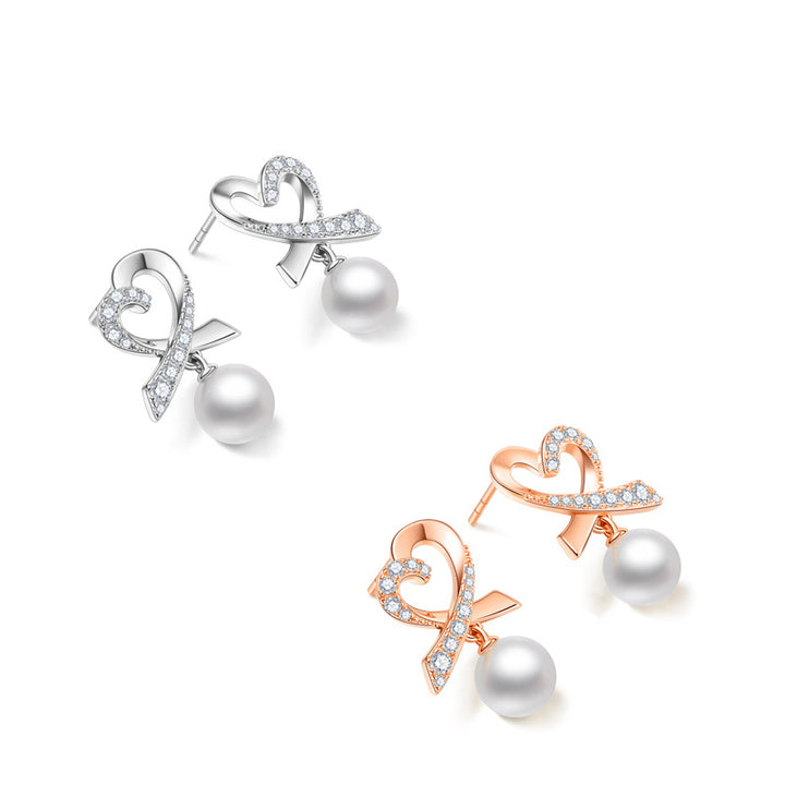 S925 Sterling Silver Pearl Love Earrings for Women