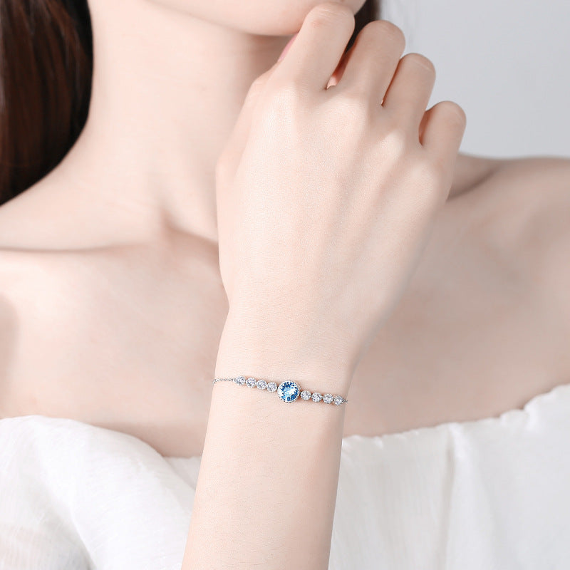S925 Sterling Silver Ocean Heart Crystal Bracelet for Women