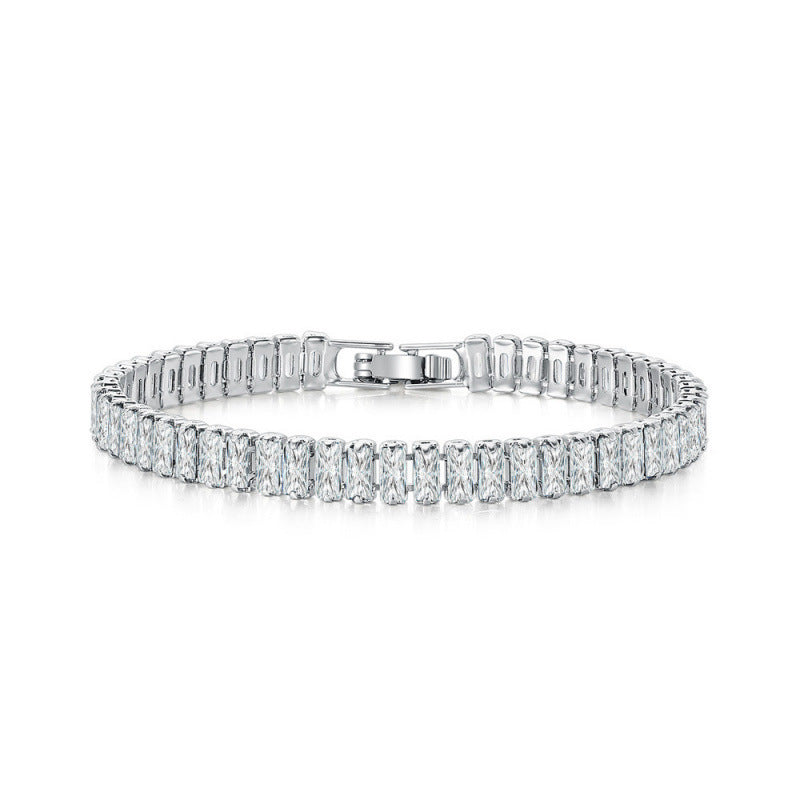 Baguette Cut Thin Tennis Bracelet, Gold & Silver / Rainbow Multi-Color Diamond Dainty Stackable Wrist Band