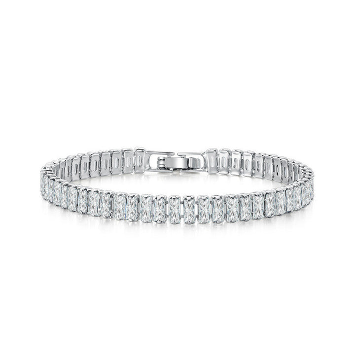 Baguette Cut Thin Tennis Bracelet, Gold & Silver / Rainbow Multi-Color Diamond Dainty Stackable Wrist Band