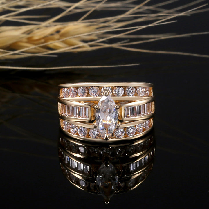 Marquise Center Stone Full Diamond Ring (Luxury Gorgeous Couple Style)