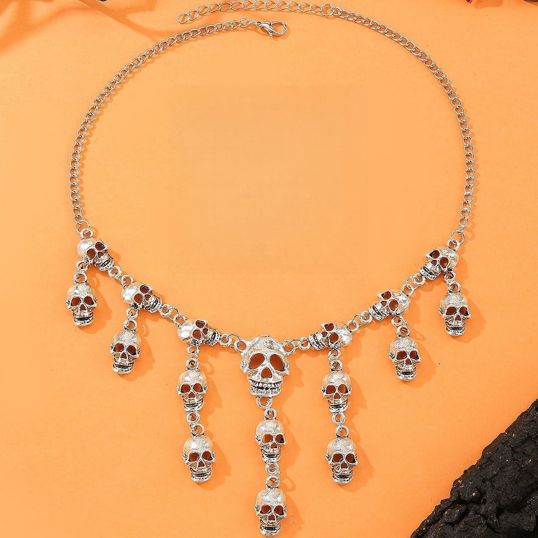 Halloween Exaggerated Skull Tassel Necklace & Earrings Set