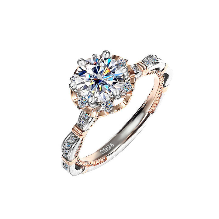 S925 Sterling Silver Diamond Dual-Tone Floral Engagement Ring