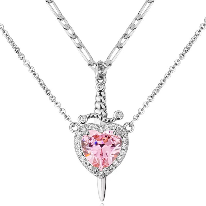 Heart & Dagger Couple Pendant Necklace Set