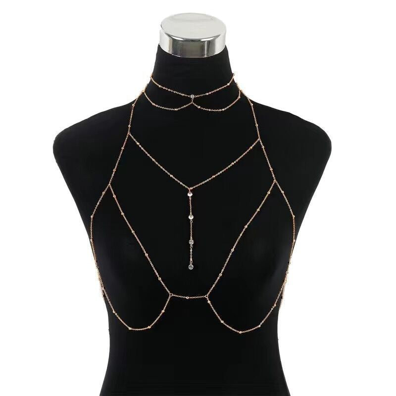 Minimalist Crystal Accent Layered Body Chain Necklace (Sexy Fashion Style)
