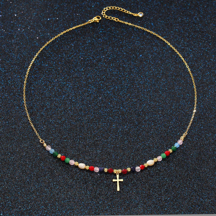 Beaded Cross Pendant Necklace for Women