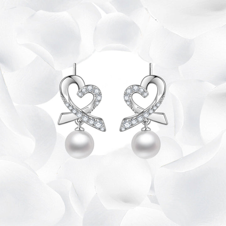 S925 Sterling Silver Pearl Love Earrings for Women