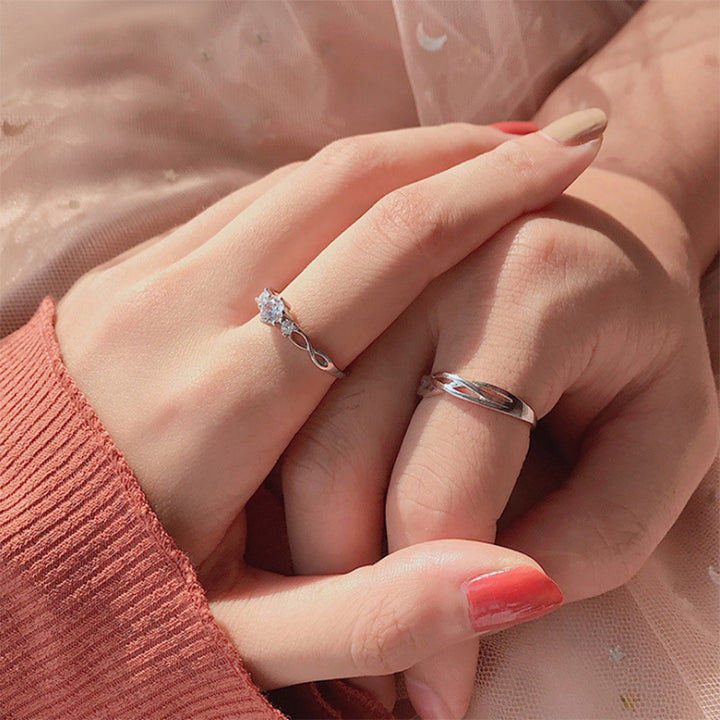 Twisted Pattern Diamond Couple Rings (Luxury Romantic Style)