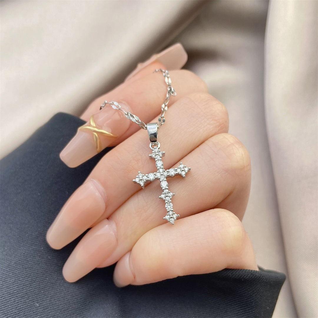 Full Rhinestone Cross Necklace Choker – American Hip-Hop Minimalist Design