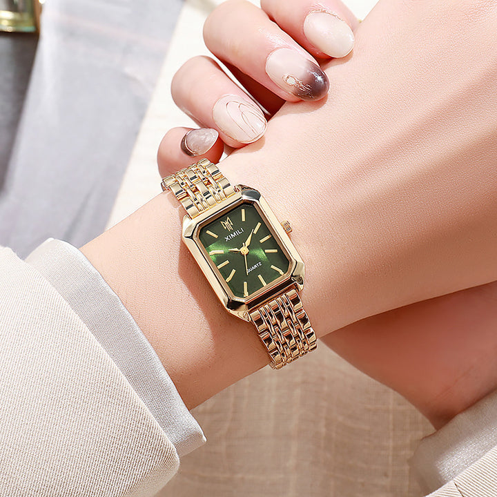 Vintage Rectangular Steel Band Quartz Watch for Women, Multi-Dial Luxury Business Casual Wristwatch