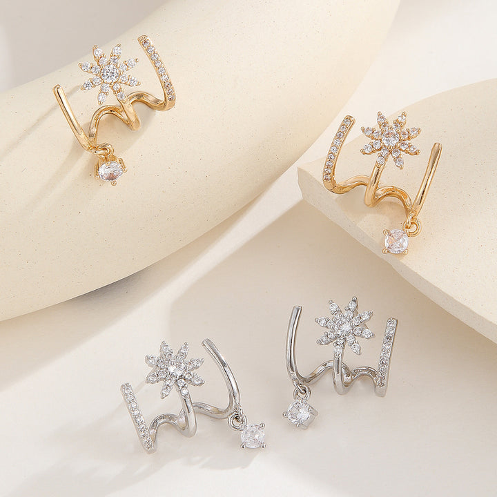 Snowflake Micro-Diamond Three-Prong Earrings (Sweet Vitality Luxury Style)
