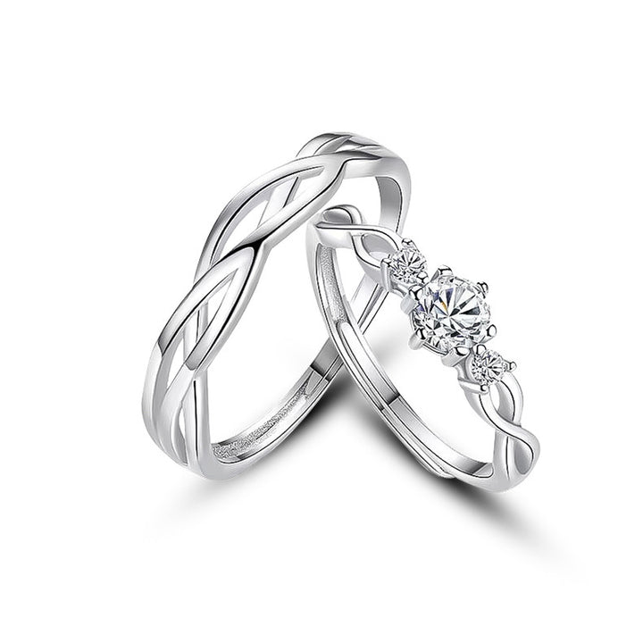 Twisted Pattern Diamond Couple Rings (Luxury Romantic Style)