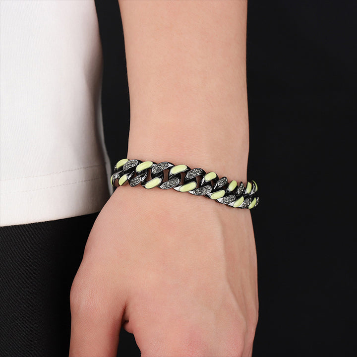 Color-Block Cuban Link Titanium Steel Bracelet (Glow-in-the-Dark/Gradient Hip-Hop Style)