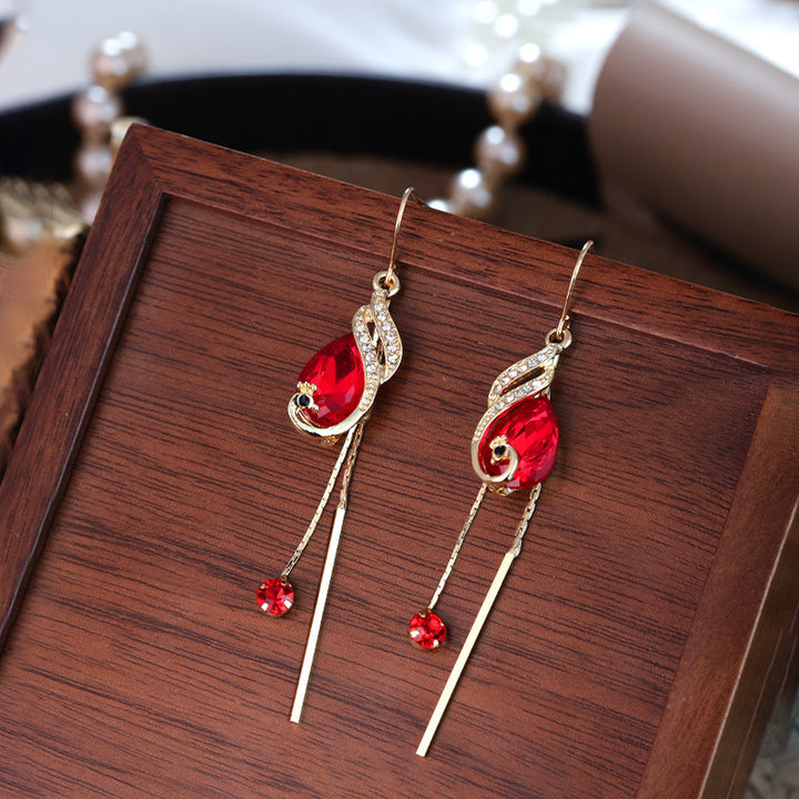 Phoenix Tail Tassel Colored Diamond Threader Earrings (Light Luxury Niche Slimming Earrings)