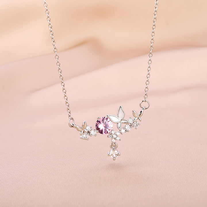 Pink Diamond Butterfly Pendant Necklace (2 Colors Luxury Women's Chain)