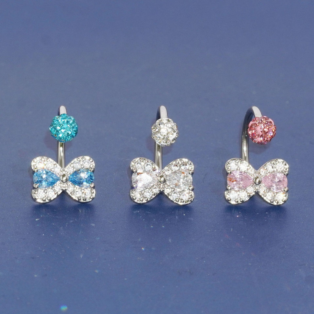 Paved Crystal Bow U-Shaped Piercing Jewelry, Titanium Lip Stud & Ear Stud Available in Multiple Colors