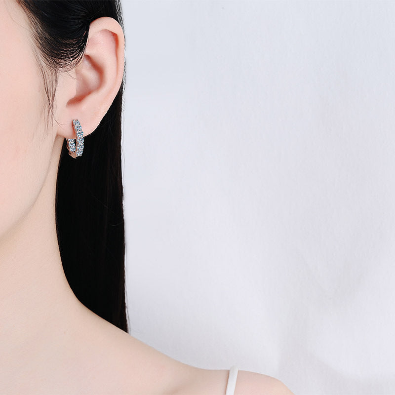 S925 Sterling Silver Moissanite Hoop Earrings with PT950 Gold Plating