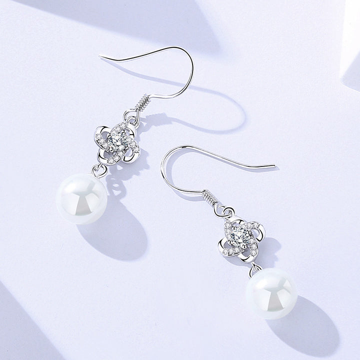 S999 Pure Silver Four-Leaf Clover Drop Earrings for Women