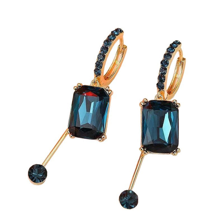Sterling Silver Plated 18K Gold Geometric Square Colored Diamond Luxury Earrings (High-End Light Luxury Style)