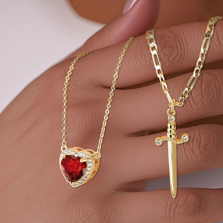 Heart & Dagger Couple Pendant Necklace Set