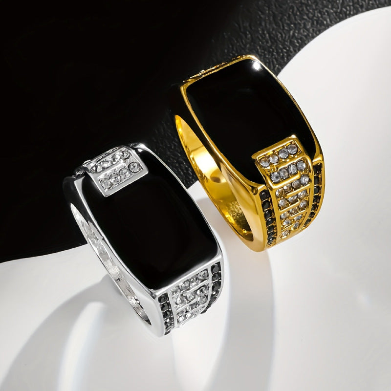 Wide-Face Oil-Dripping Hip-Hop Full-Diamond Men's Ring (Bold Personalized Style)
