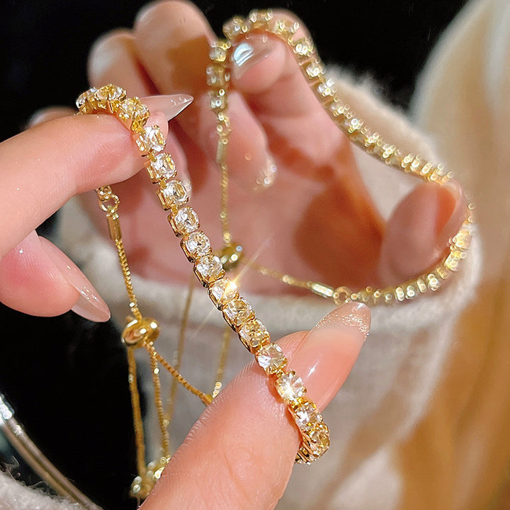 4mm Round Zircon Full-Diamond Tennis  Adjustable Bracelet