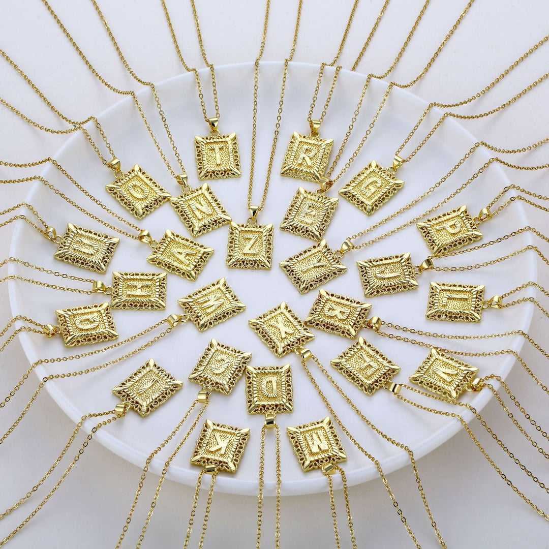 Square 14K Gold Alphabet Necklace