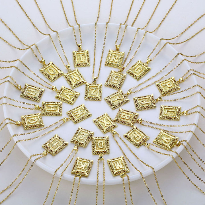 Square 14K Gold Alphabet Necklace
