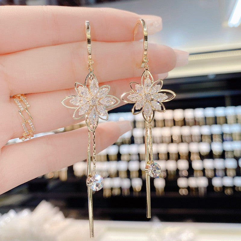 Flower Tassel Long Drop Earrings