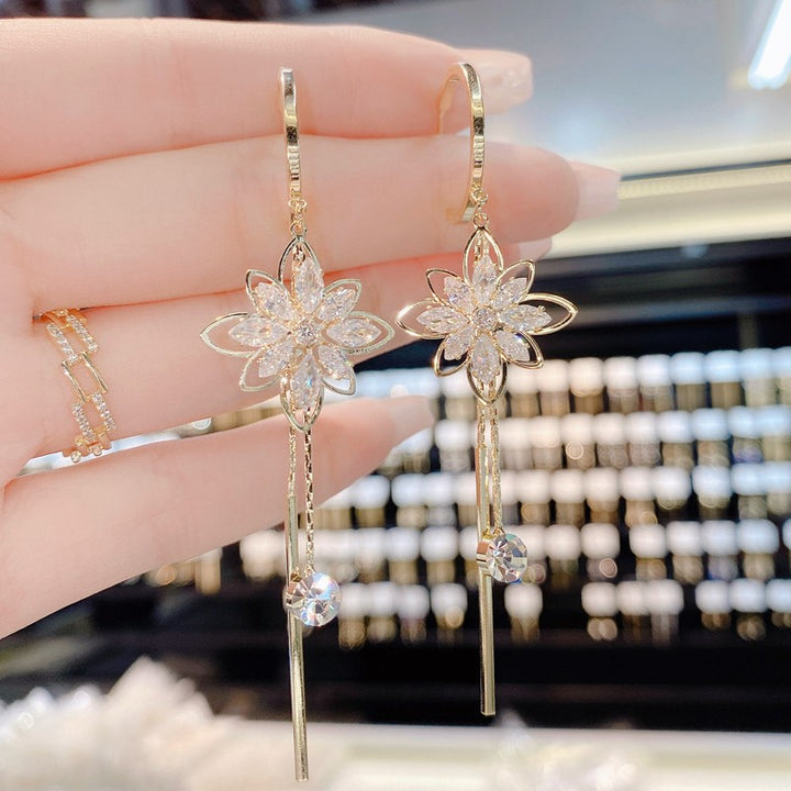 Flower Tassel Long Drop Earrings