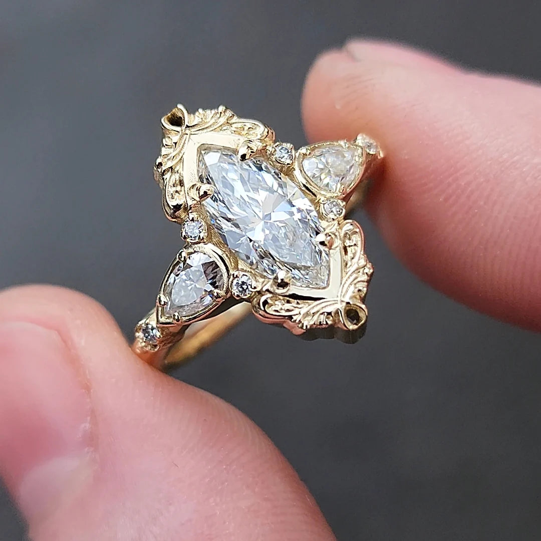Victorian Style Marquise Cut Vintage Diamond Ring