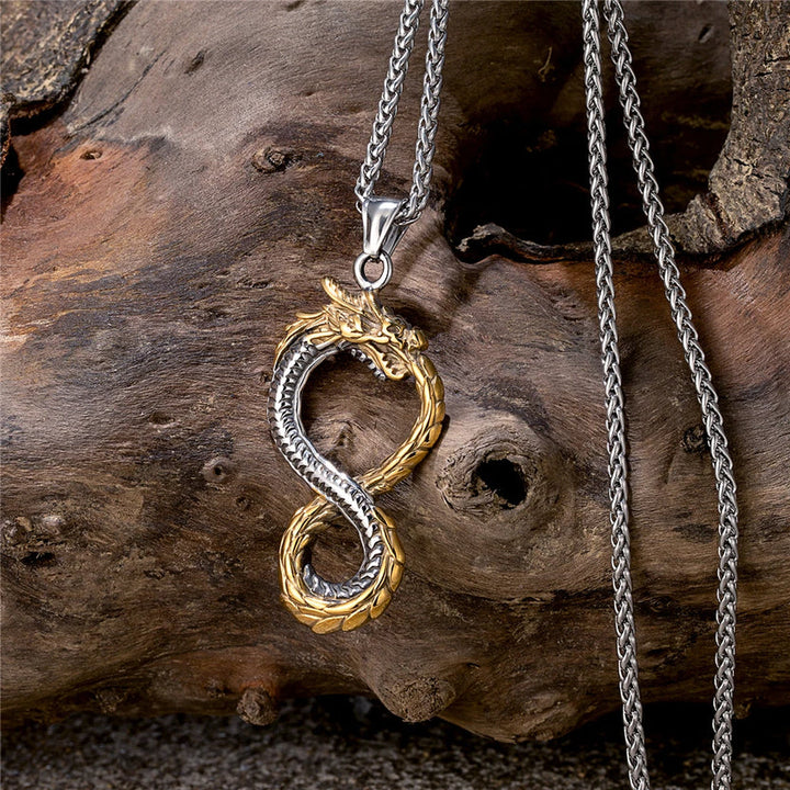 Bold Viking Infinity Dragon Titanium Steel Pendant Necklace (Dual-Tone Retro Style)