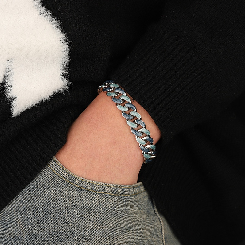 Color-Block Cuban Link Titanium Steel Bracelet (Glow-in-the-Dark/Gradient Hip-Hop Style)