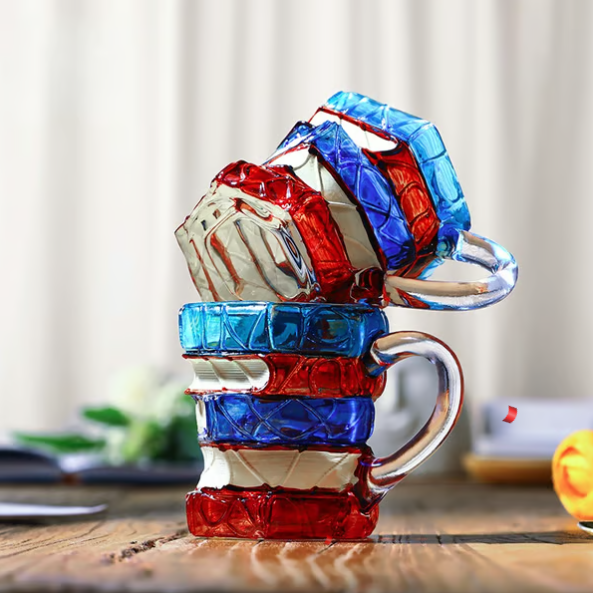 Creative Stacked Book Shaped Color Glass Mug (Literary Retro Style)