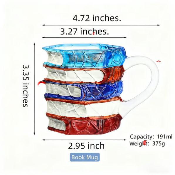 Creative Stacked Book Shaped Color Glass Mug (Literary Retro Style)