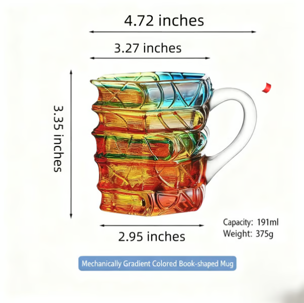 Creative Stacked Book Shaped Color Glass Mug (Literary Retro Style)