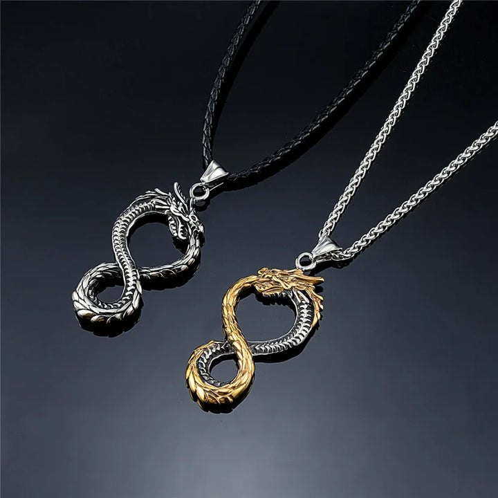 Bold Viking Infinity Dragon Titanium Steel Pendant Necklace (Dual-Tone Retro Style)