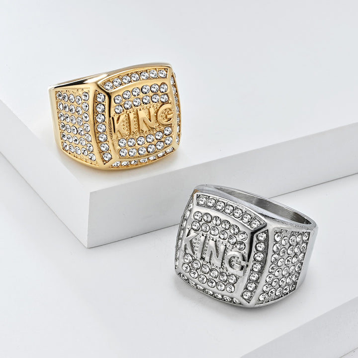 Titanium Steel Full-Moissanite "KING" Streetwear Ring (Hip-Hop Light Luxury Style)