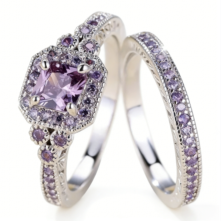 Vintage Square Gemstone Bridal Set (Light Luxury Niche Engagement Band)