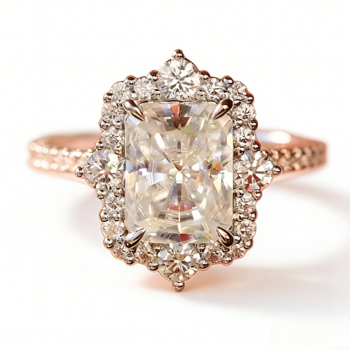 Starburst Halo Radiant Cut Ring (Light Luxury Niche Engagement Band)