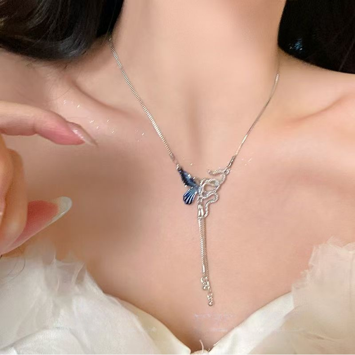 Snake & Butterfly Tassel Necklace (Two-Tone Delicate Choker)