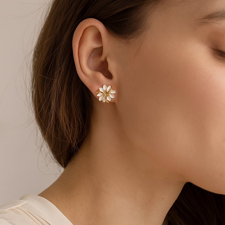 S925 Sterling Silver French-Style Cat's Eye Flower Earrings for Women