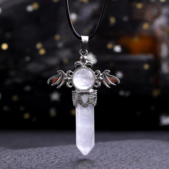 Natural Stone Angel Wand Crystal Pendant Necklace