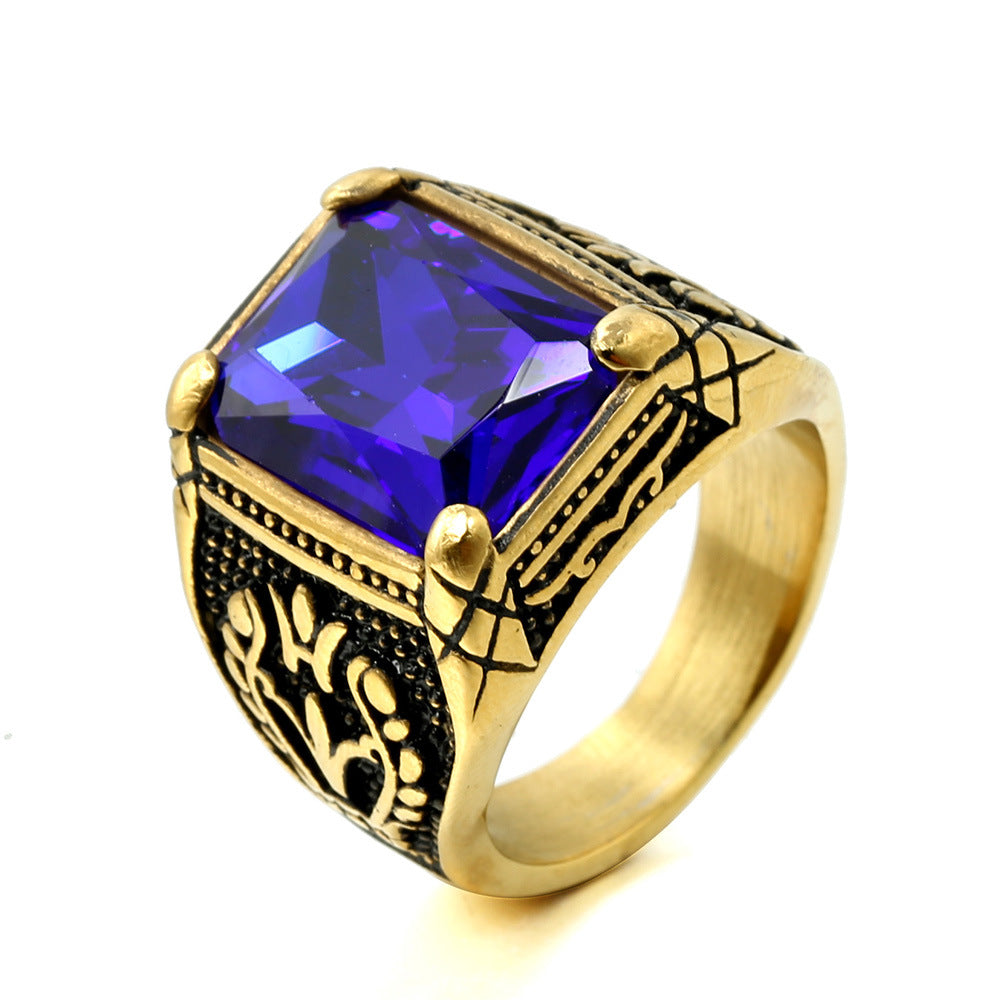 Punk Retro Gem Tulip Titanium Steel Men's Ring (Multi-Color Inlaid Style)