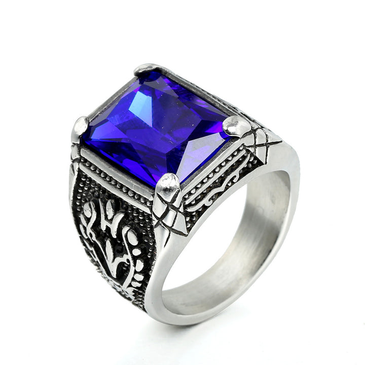 Punk Retro Gem Tulip Titanium Steel Men's Ring (Multi-Color Inlaid Style)