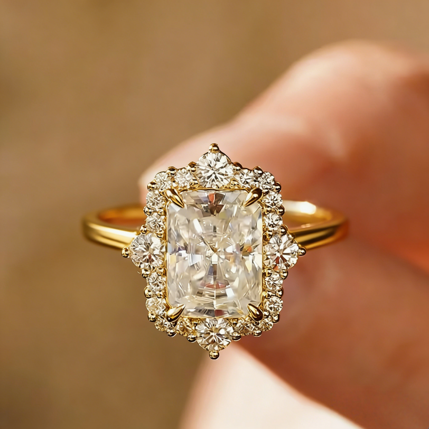 Starburst Halo Radiant Cut Ring (Light Luxury Niche Engagement Band)