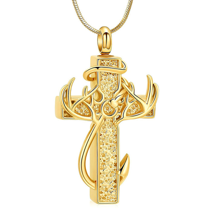 Antler Cross Memorial Pendant for Men – Pet Ashes Keepsake Necklace