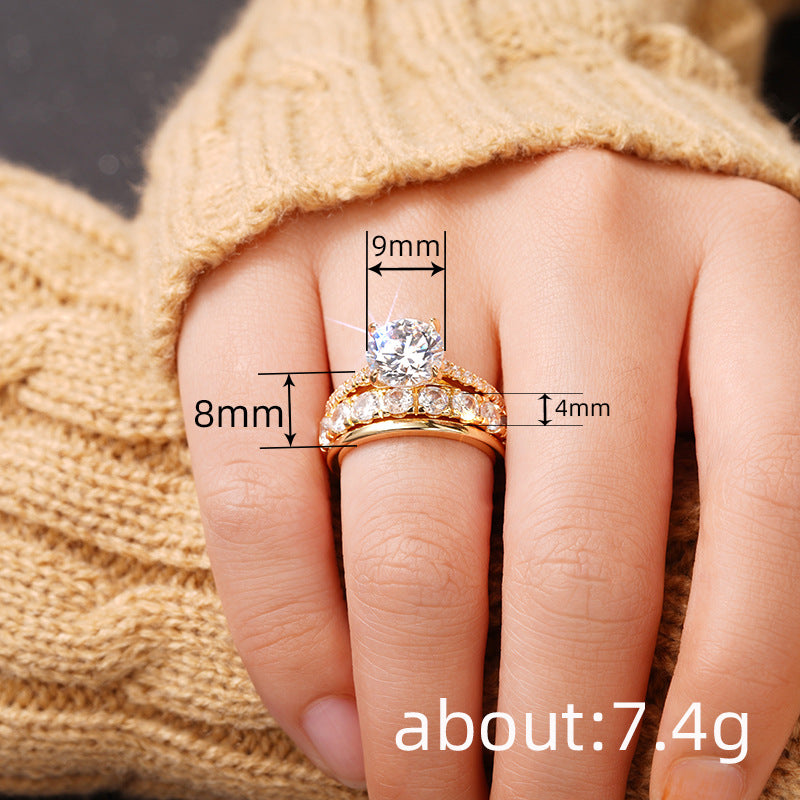 Gold Center Diamond Full Pave Triple Layer Stackable Ring (Luxury Glamorous Ritual Style)