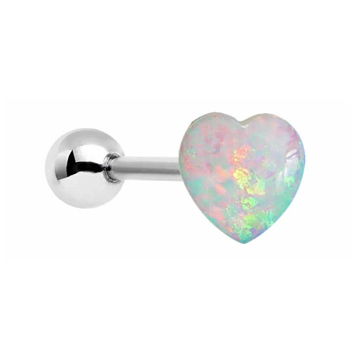 Sterling Silver Heart Opal Ear Studs, Lip Piercing, Tongue Piercing Jewelry